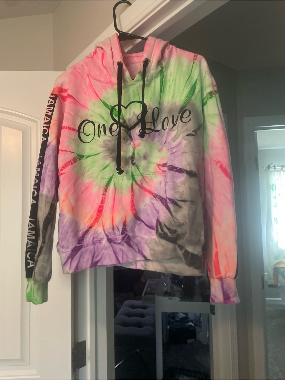 One Love Tie-Dye Pullover Hoodie - Pink, Green, Purple